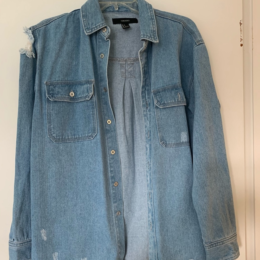 Destroyed denim oversized button up jacket/top